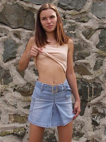 Skinny teen outside showing off her pussy