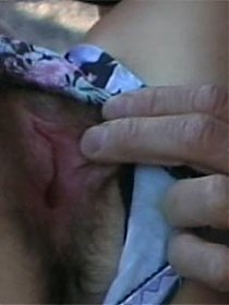 Girl who has a nice furry pussy gets fucked on her patio
